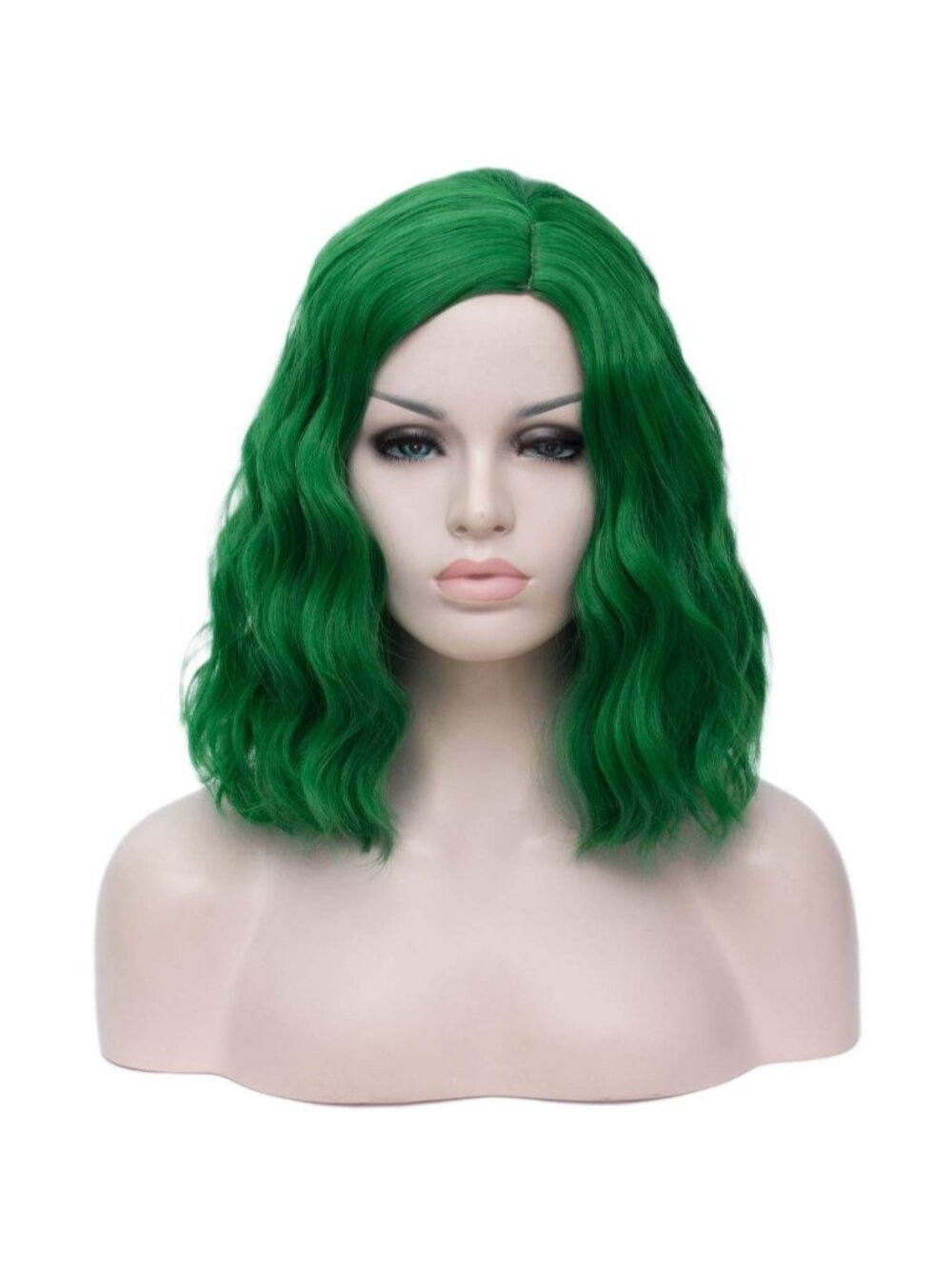 Women's Dark Green Wavy Curly Bob Heat Resistant Cosplay Halloween Party Wig